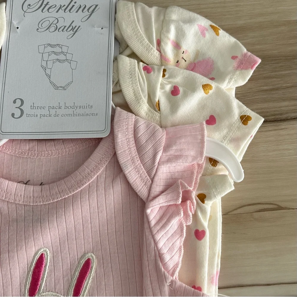 Baby Girl Bodysuit Onesies 3 Pack Ballerina Bunny Easter Hearts Size 6M